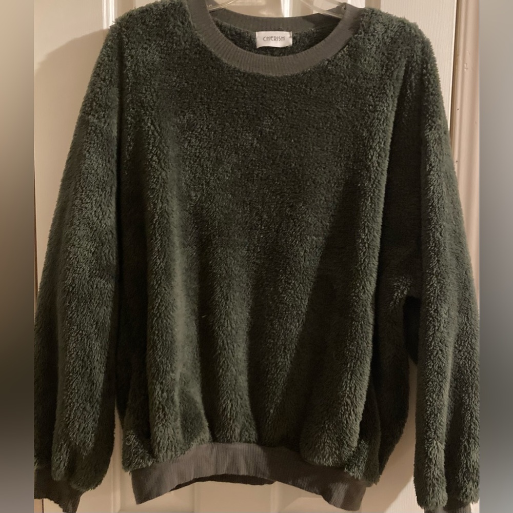 Ladies Size Large Cherish Pullover Green Thick Sweater With Pockets